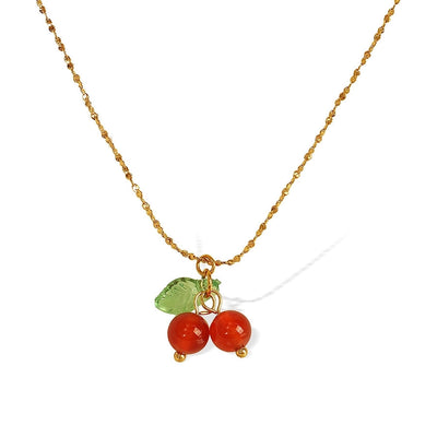 Jewelry Cute Cherry Titanium Steel Plating Pendant Necklace
