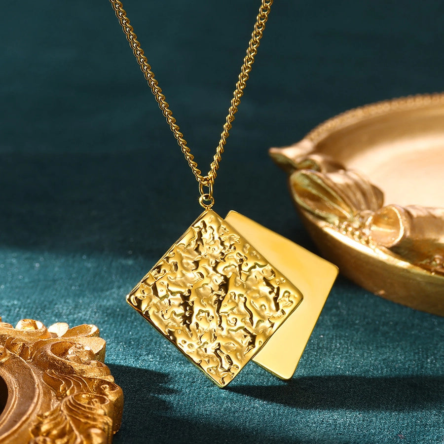 Jewelry Casual Simple Style Round Square 304 Stainless Steel 18K Gold Plated Pendant Necklace