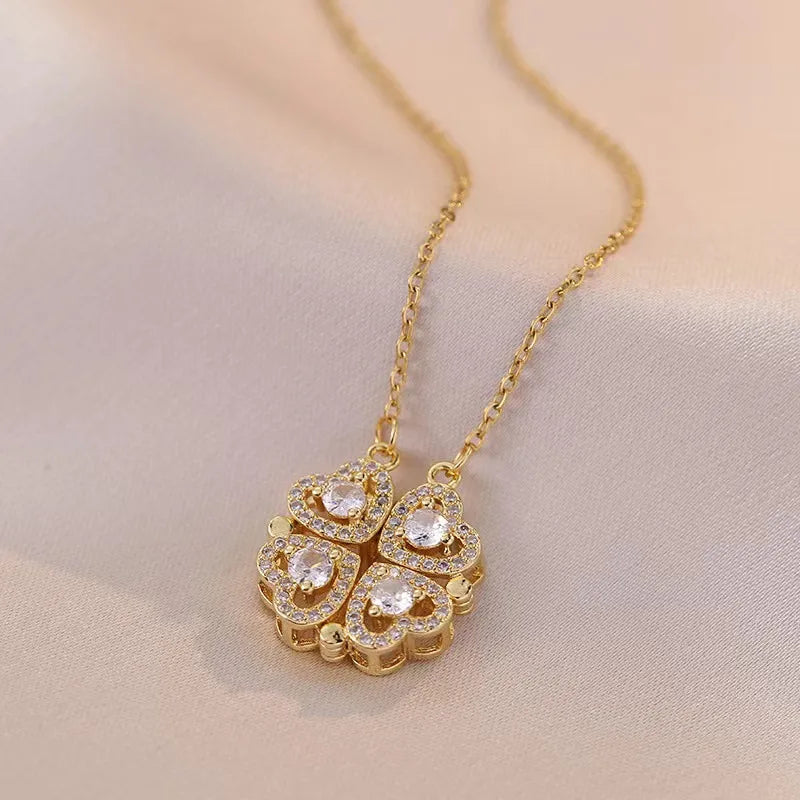 Wholesale Jewelry Vacation Classic Style Heart Shape Titanium Steel Zircon Inlay Pendant Necklace cable chain