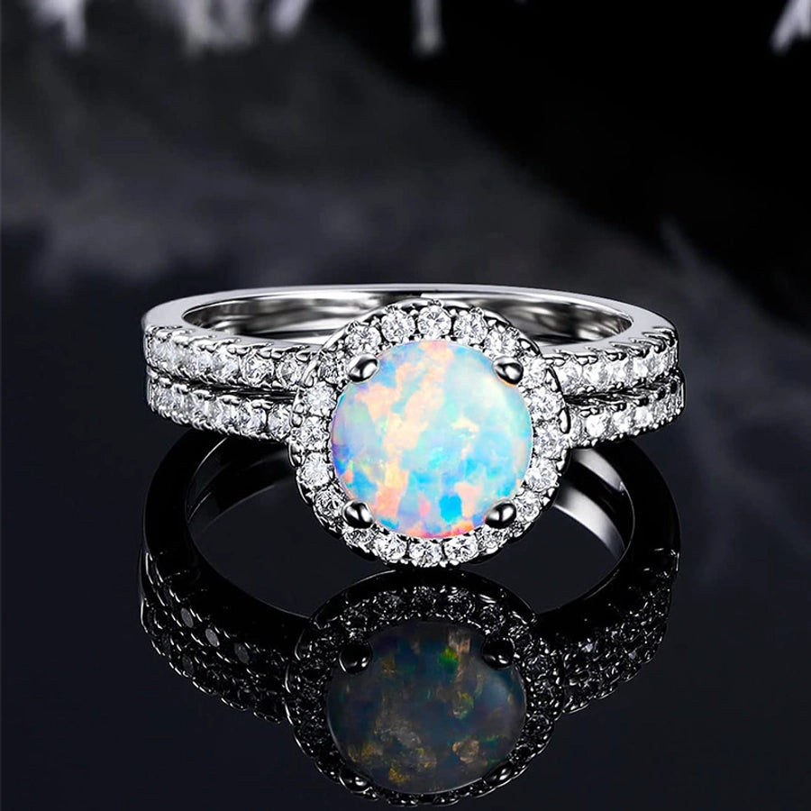 1 Set Opal with Zircon Couple Ring Two-Piece Set, Copper Plated Real Gold