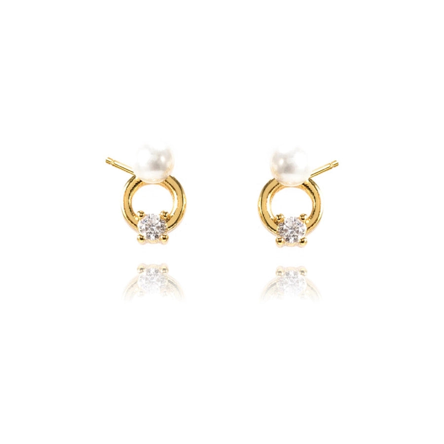 1 Pair IG Style Simple Style Round Plating Inlay Copper Pearl Zircon 18K Gold Plated Ear Studs