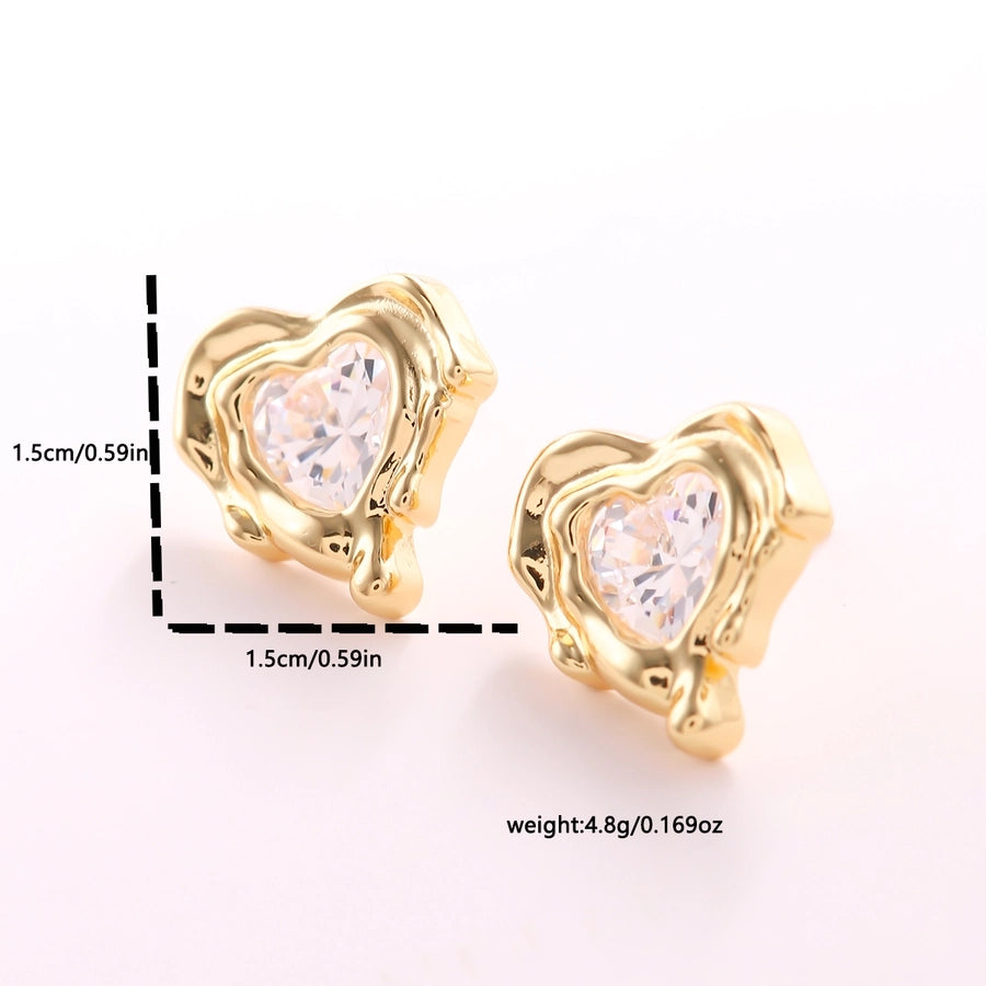 1 Pair Elegant Vintage Style Wedding Heart Shape Inlay Copper Zircon 18K Gold Plated Ear Studs