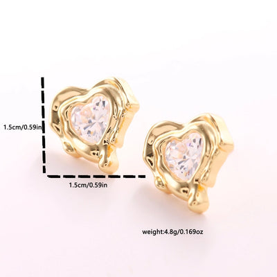 1 Pair Elegant Vintage Style Wedding Heart Shape Inlay Copper Zircon 18K Gold Plated Ear Studs