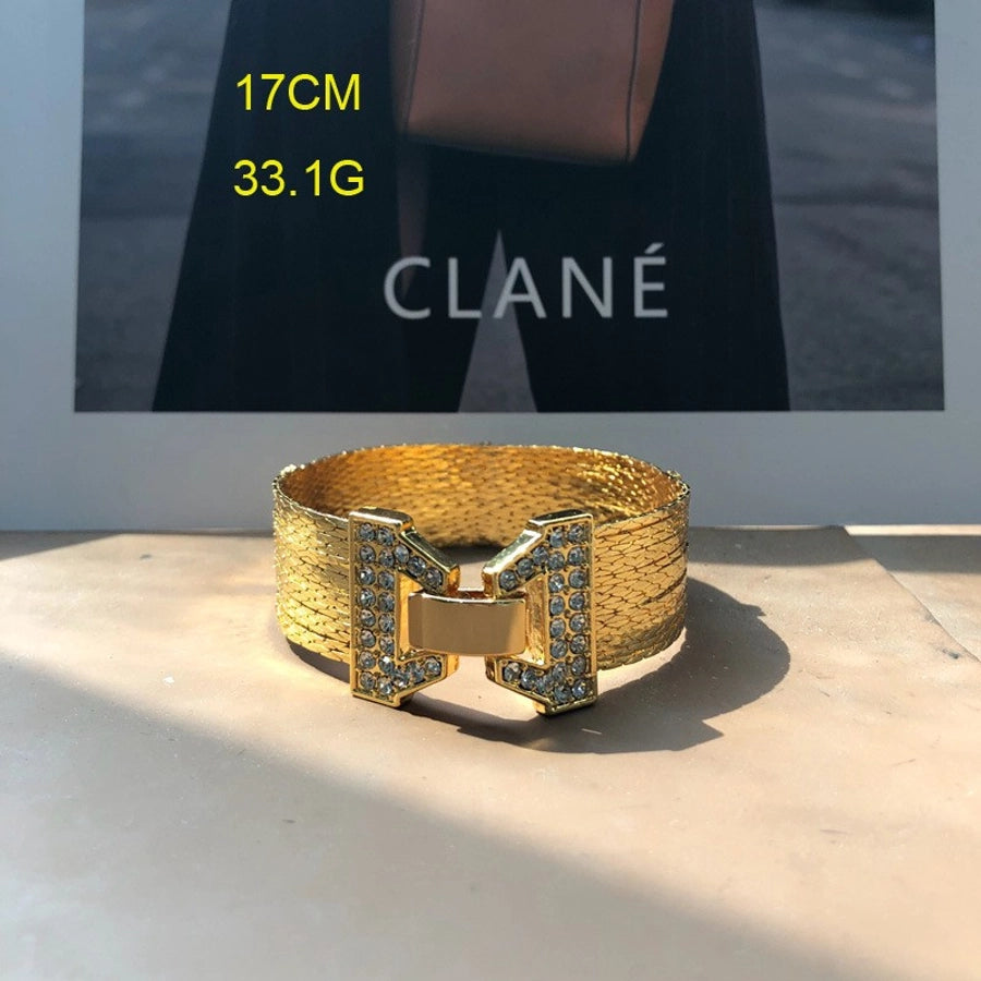 Hot Selling Product Retro Multi-Layer Copper Chain Diamond-Embedded Plain Gold Bracelet Elegant Graceful Personality  Women Trendy