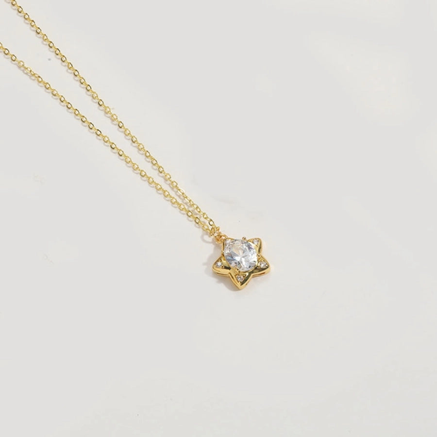 ABS Copper 14K Gold Plated Inlay Star Bow Knot Fish Bone Zircon Pendant Necklace