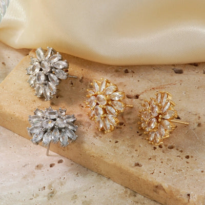 1 Pair Glam Pastoral Shiny Floral Inlay Copper Zircon K Gold Plated Rhodium Plated Ear Studs