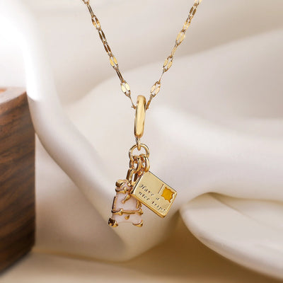 Copper 18K Gold Plated Enamel Geometric Pendant Necklace