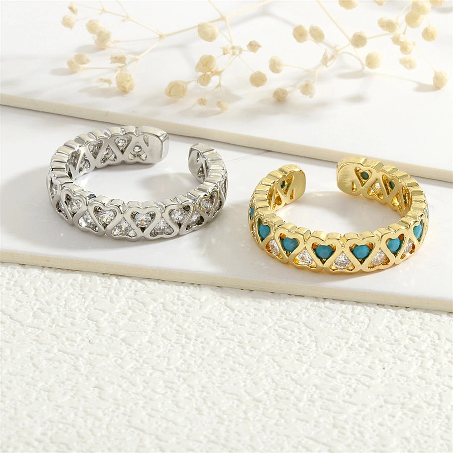 Copper Inlay Heart Shape Zircon Open Rings