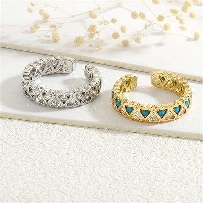 Copper Inlay Heart Shape Zircon Open Rings