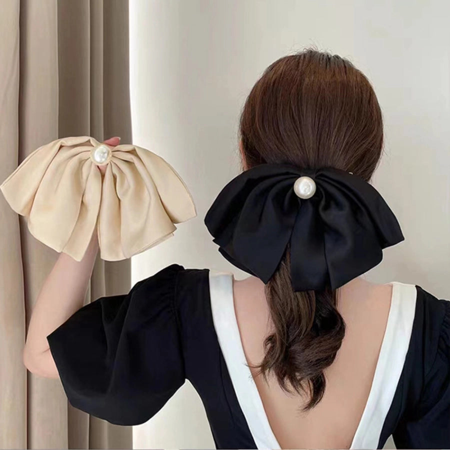 fashion bow knot cloth pearl hair clip 1 piece