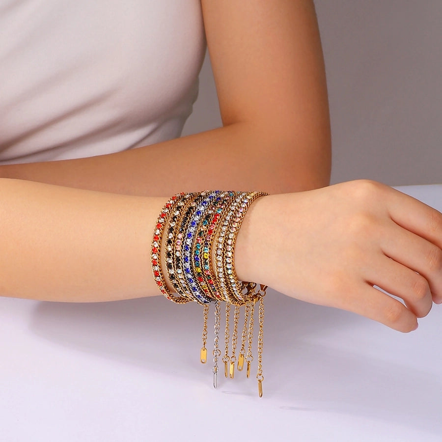 IG Style Geometric 304 Stainless Steel 18K Gold Plated Zircon Tennis Chain Bracelets In Bulk