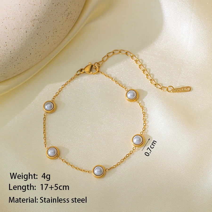 Jewelry Casual Simple Style Commute Round 304 Stainless Steel Plastic 18K Gold Plated Pearl Bracelets Earrings Necklace