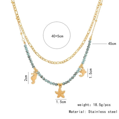 Jewelry Bohemian Marine Style Simple Style Starfish Hippocampus Butterfly 304 Stainless Steel Acrylic 18K Gold Plated Inlay Double Layer Necklaces