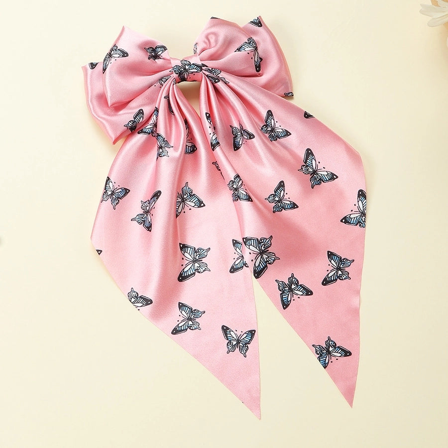 streamer french chiffon butterfly print head ring horsetail bow hair ring