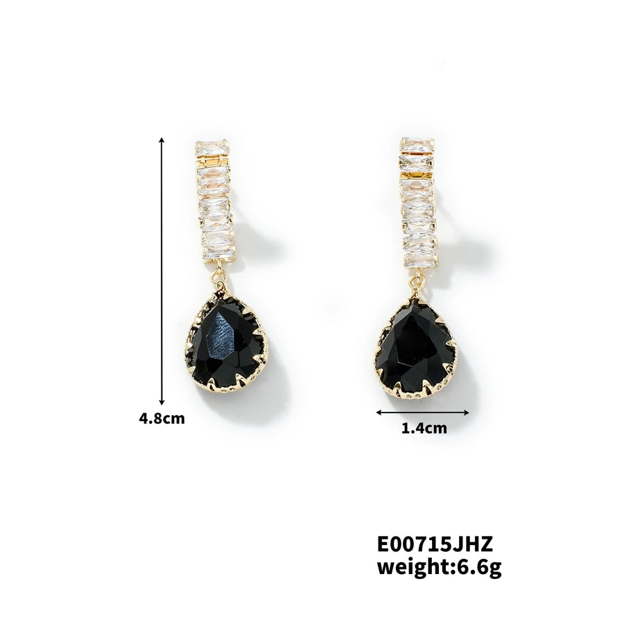 1 Pair Elegant Simple Style Streetwear Water Droplets Inlay Copper Zircon K Gold Plated Rhodium Plated Drop Earrings