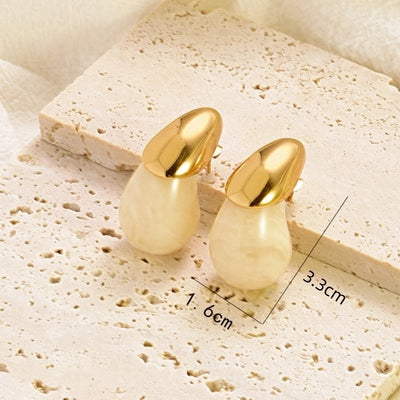 1 Pair Elegant Streetwear Water Droplets Inlay 304 Stainless Steel Resin 18K Gold Plated Ear Studs