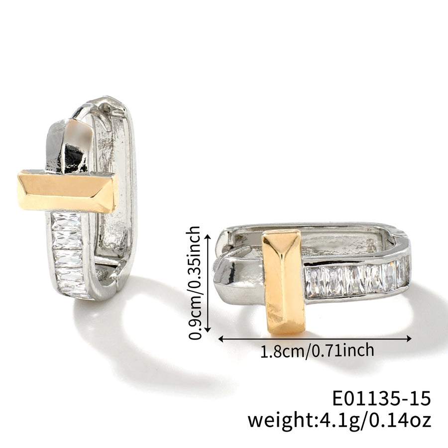 1 Pair Elegant Simple Style Shiny Geometric Inlay Copper Glass K Gold Plated Rhodium Plated Ear clip