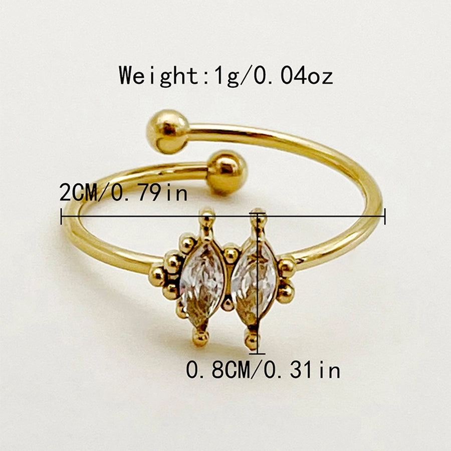 Jewelry Casual Sweet Simple Style Geometric Leaves Flower 304 Stainless Steel Zircon 14K Gold Plated Inlay Open Rings
