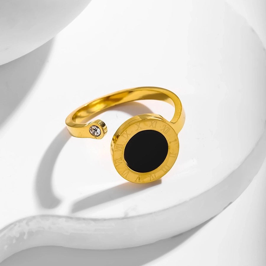 Jewelry Simple Style Roman Style Commute Roman Numeral 304 Stainless Steel Acrylic Artificial Rhinestones 18K Gold Plated Plating Open Rings