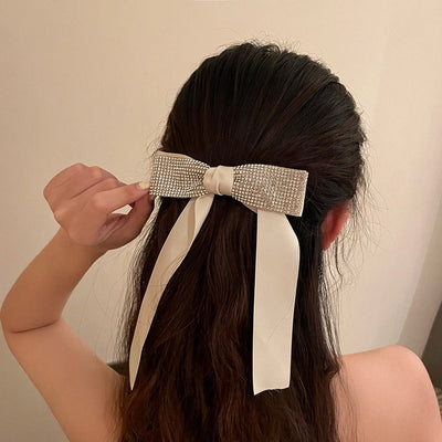 sweet bow knot cloth inlay artificial pearls rhinestones zircon hair clip