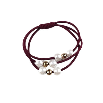 korean style three-in-one pearl hair band high elasticity simple handmade knotted hair rubber band hair rope factory