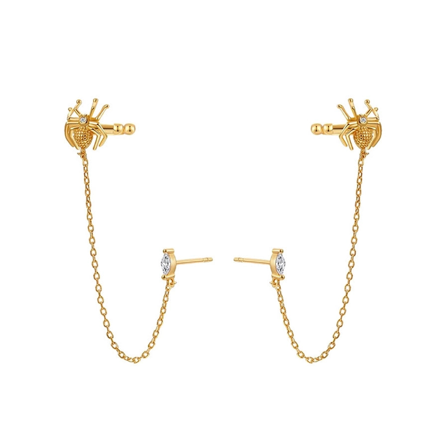 1 Pair Halloween IG Style Spider Chain Inlay Copper Zircon Gold Plated Ear Studs