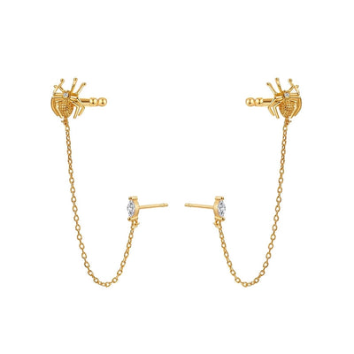 1 Pair Halloween IG Style Spider Chain Inlay Copper Zircon Gold Plated Ear Studs