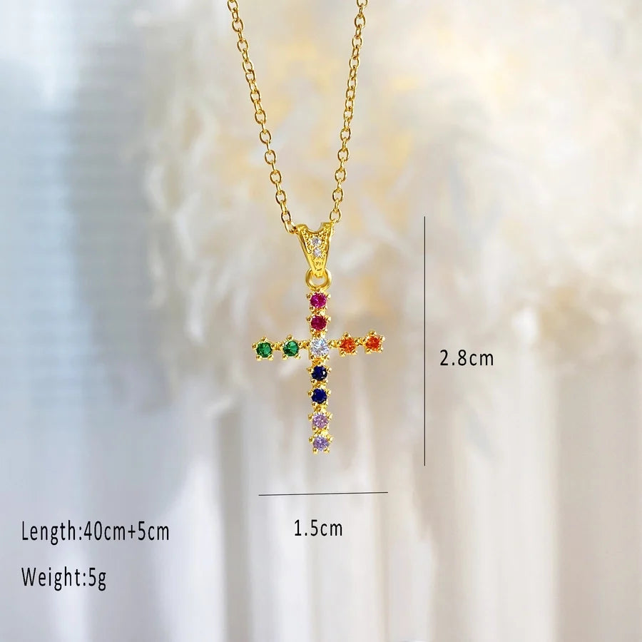 Copper cable chain Plating Cross Zircon Pendant Necklace