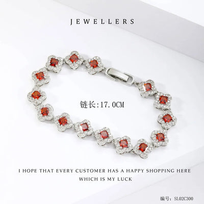 Wholesale Jewelry Elegant Classic Style Leaf Four Leaf Clover Copper Zircon Plating Bracelets Tennis Chain