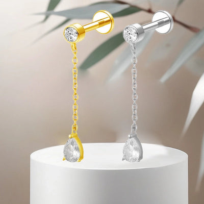 1 Piece Lip Rings Luxurious Classic Style Shiny Round Water Droplets Pure Titanium Titanium Alloy Zircon 14K Gold Plated White Gold Plated Lip Rings Ear Cartilage Rings & Studs