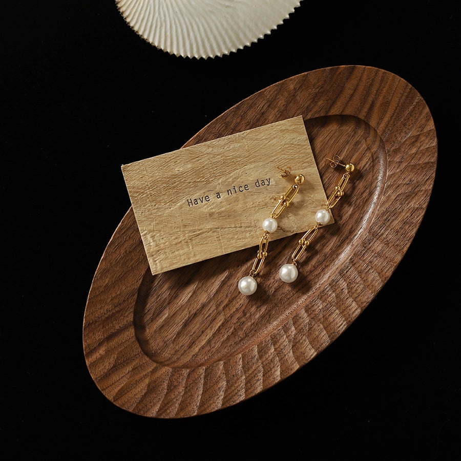 1 Pair Elegant Glam Geometric Inlay 304 Stainless Steel Pearl Drop Earrings