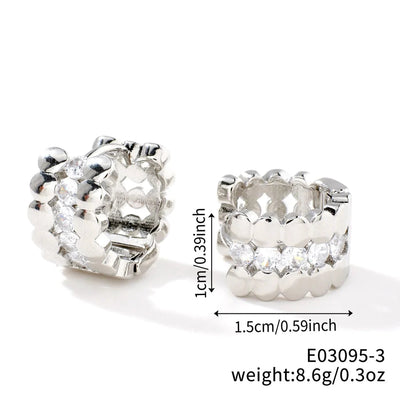 1 Pair Elegant Basic Round Inlay Copper Zircon Rhodium Plated Ear clip