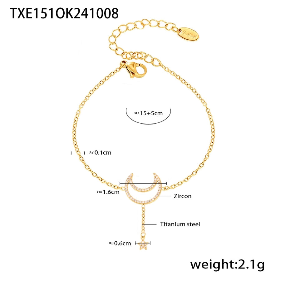 Jewelry Elegant Luxurious Vacation Moon Titanium Steel Rhinestones 18K Gold Plated Plating Jewelry Set