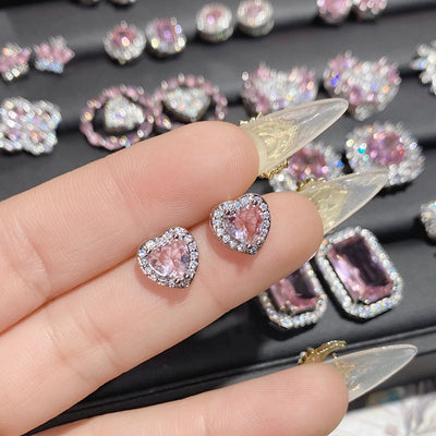 1 Pair Elegant Star Heart Shape Inlay Copper Artificial Gemstones Ear Studs