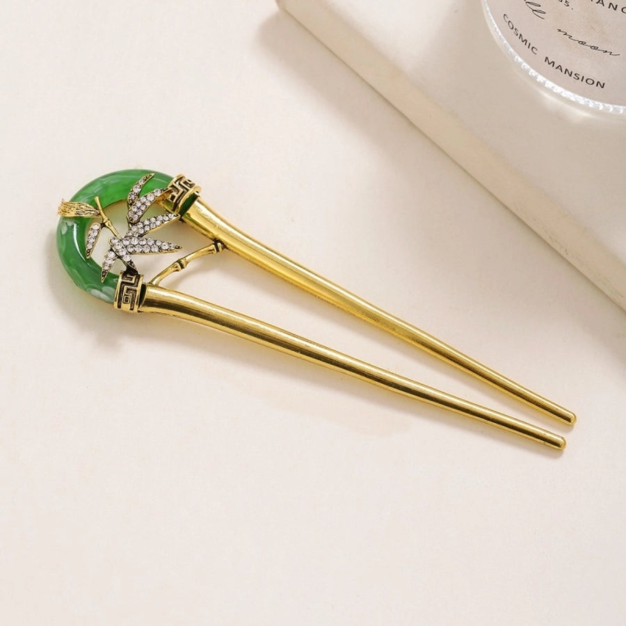 women's chinoiserie elegant u shape bamboo alloy inlay rhinestones hairpin