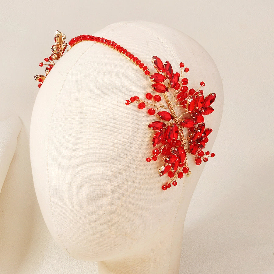 Women's Elegant Shiny Leaf Alloy Inlay Rhinestones Hair Band