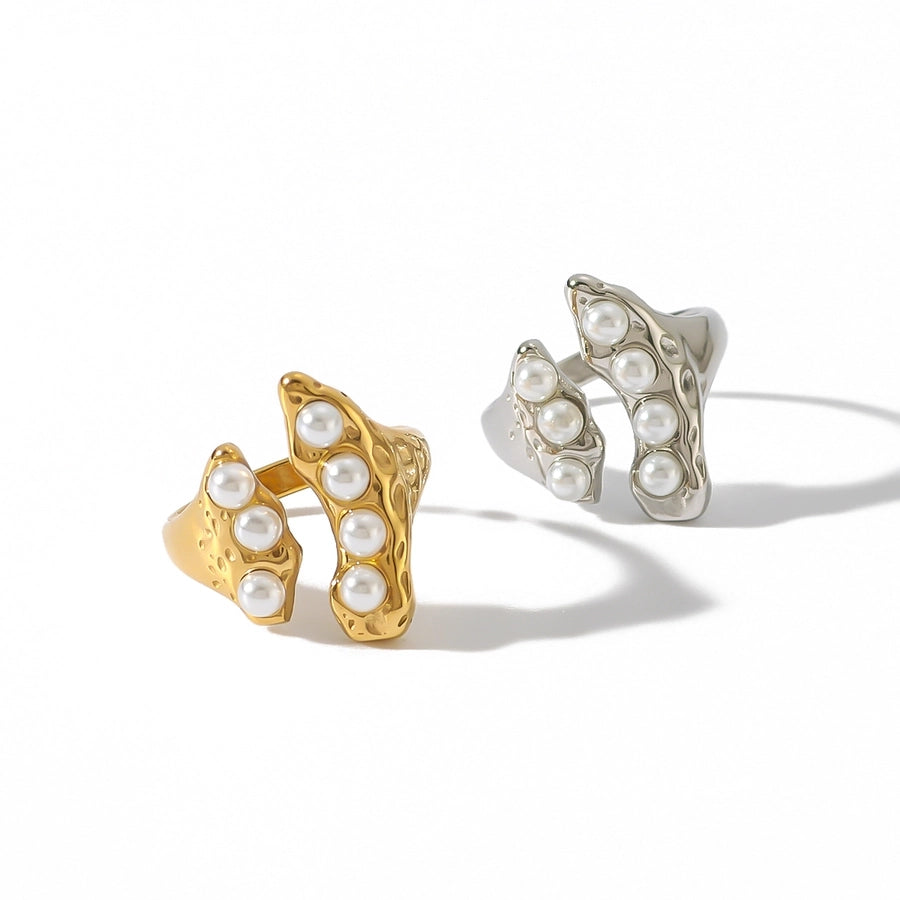 Jewelry IG Style Simple Style Pea 304 Stainless Steel Artificial Pearls 18K Gold Plated Inlay Open Rings