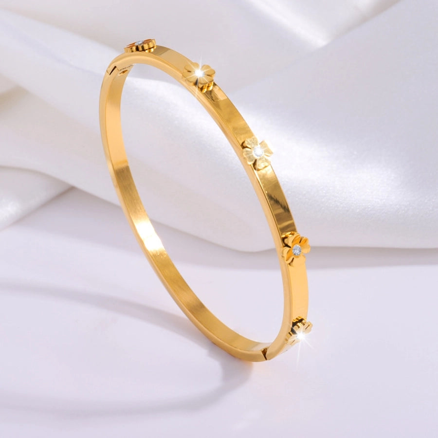 IG Style Sweet Round Heart Shape Flower Titanium Steel Zircon Bangle In Bulk