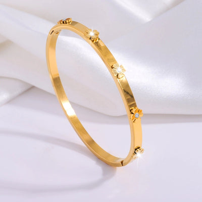 IG Style Sweet Round Heart Shape Flower Titanium Steel Zircon Bangle In Bulk