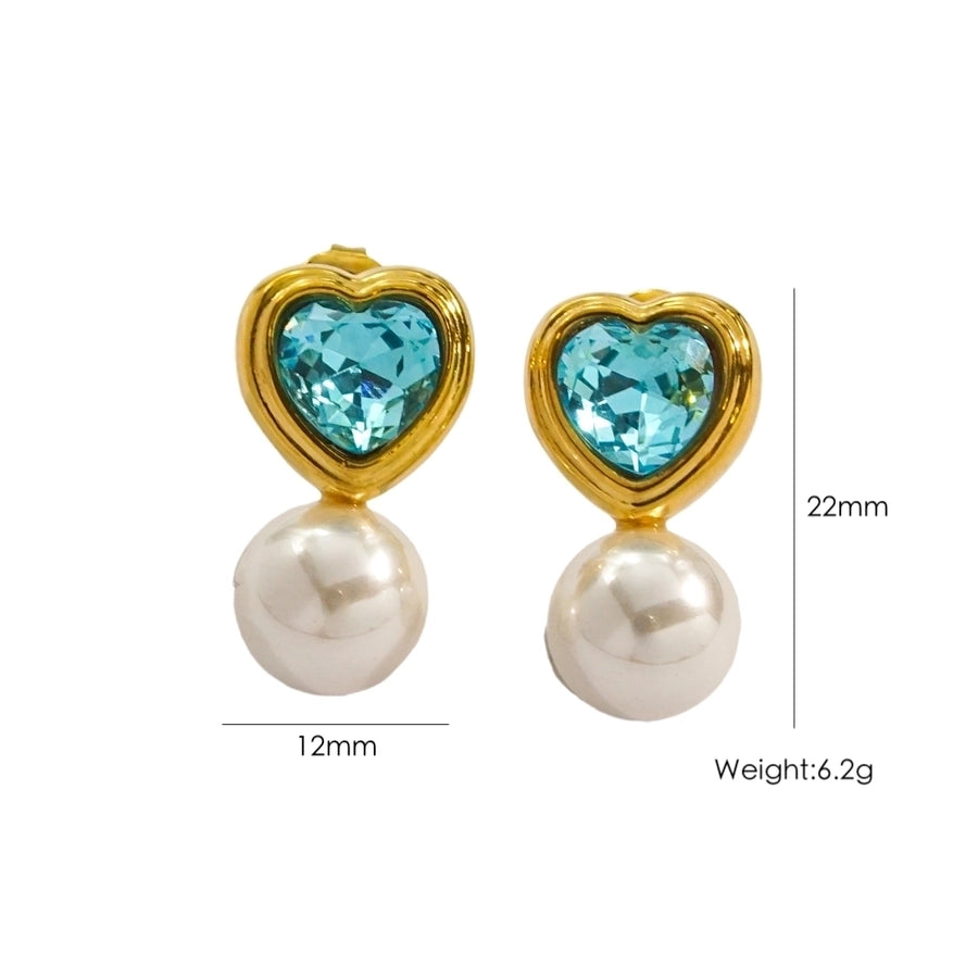 1 Pair IG Style Streetwear Heart Shape Inlay 304 Stainless Steel Rhinestones 14K Gold Plated Drop Earrings