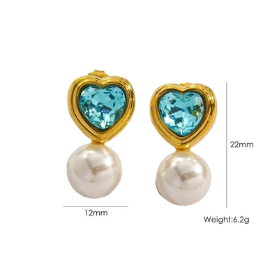1 Pair IG Style Streetwear Heart Shape Inlay 304 Stainless Steel Rhinestones 14K Gold Plated Drop Earrings