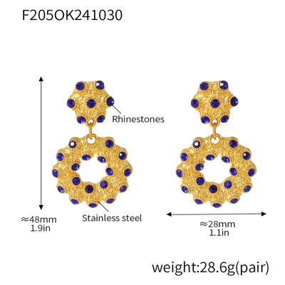 Jewelry Elegant Circle 304 Stainless Steel Rhinestones Glass Stone 18K Gold Plated Plating Inlay Earrings Necklace