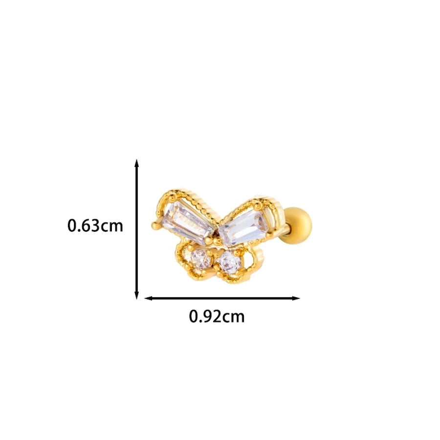 1 Piece IG Style Simple Style Korean Style Heart Shape Butterfly Bow Knot Inlay 316 Stainless Steel  Copper Zircon Ear Studs