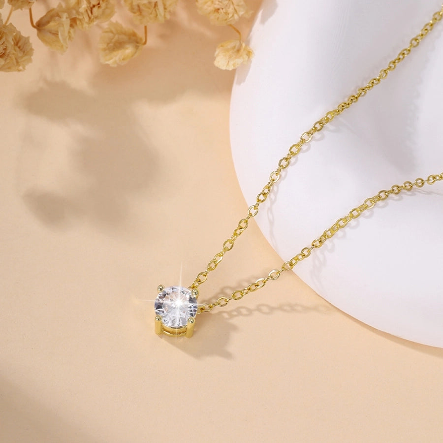 Jewelry Elegant Sweet Simple Style Round Copper Zircon Imitation Gold  Inlay Necklace