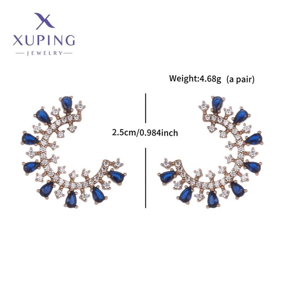 1 Pair Elegant C Shape Plating Copper Artificial Gemstones 18K Gold Plated Ear Studs