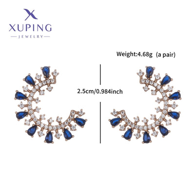 1 Pair Elegant C Shape Plating Copper Artificial Gemstones 18K Gold Plated Ear Studs