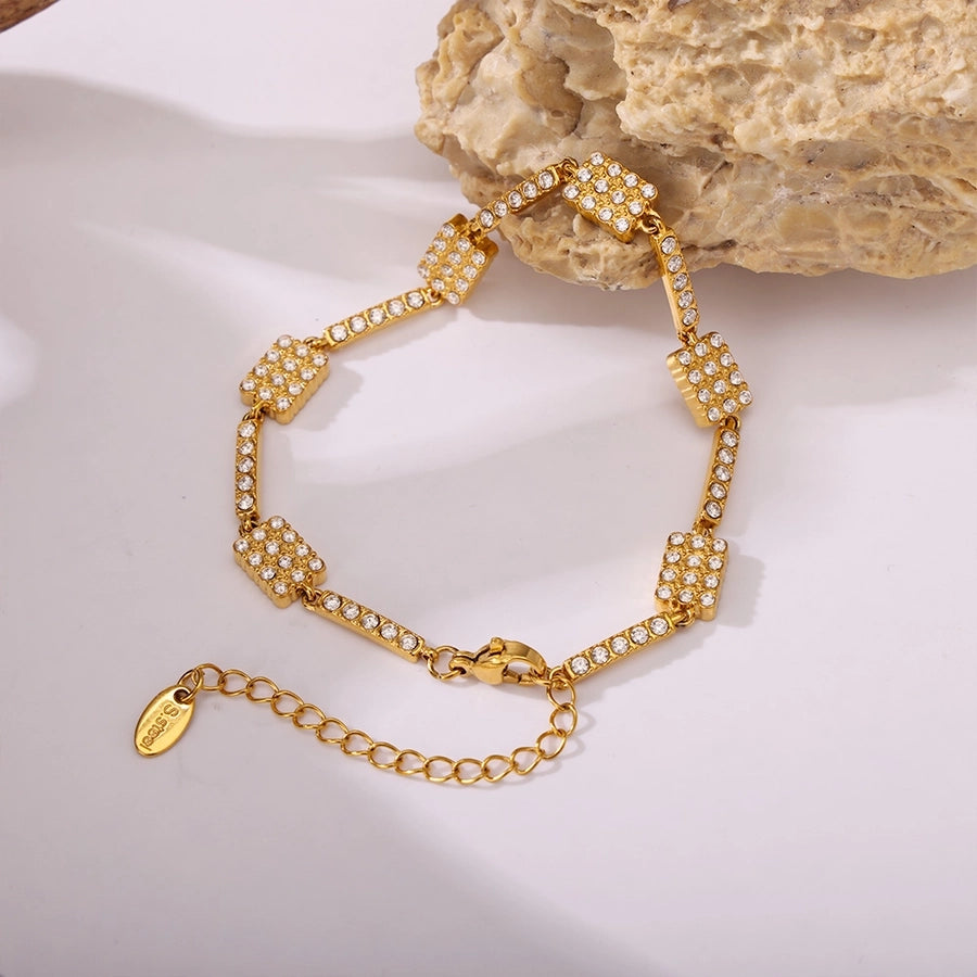 Elegant Rectangle 304 Stainless Steel 18K Gold Plated Zircon  Bracelets In Bulk