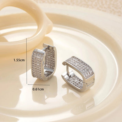 1 Pair Classic Style C Shape U Shape Geometric Inlay Copper Zircon Hoop Earrings