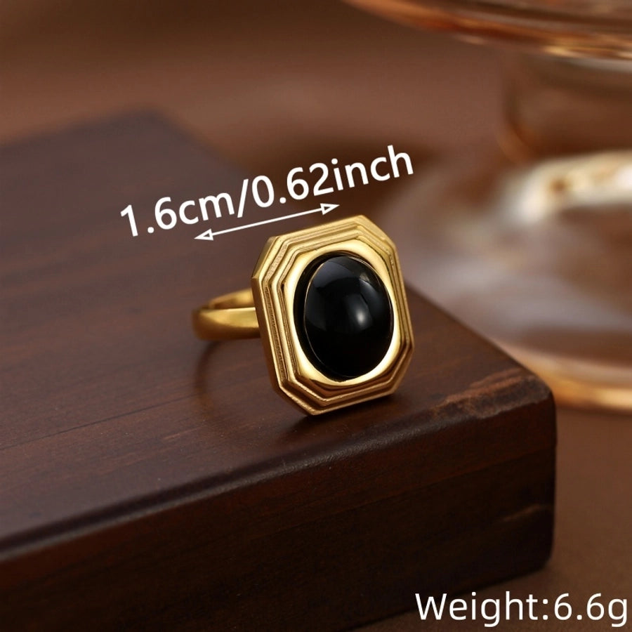 Jewelry Classical Retro Vintage Style Geometric 304 Stainless Steel Natural Stone Inlay Rings