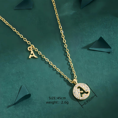 Copper 18K Gold Plated Inlay Letter Zircon Pendant Necklace